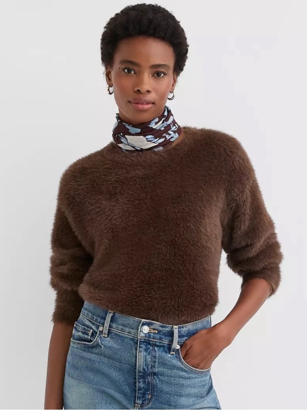 NWT Loft Chocolate Brown Eyelash Fuzzy Crewneck Sweater Size S